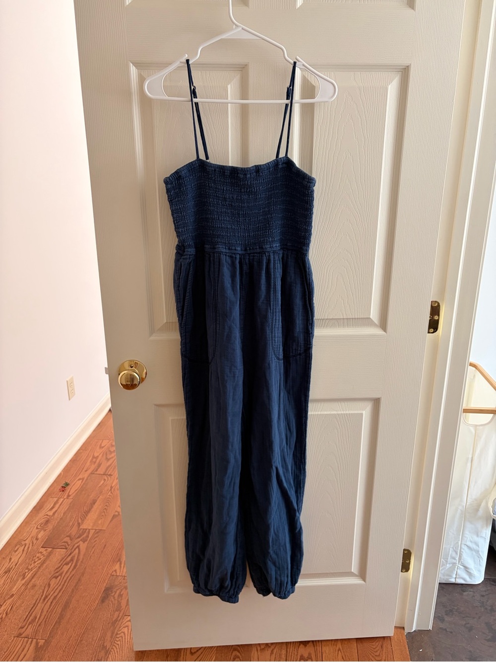 Z Supply Women’s Navy Smocked Jumpsuit with Spaghetti Straps